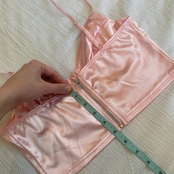 NWOT Adika Bustier Corset Like Crop Top Medium Satin Silky Light Baby Pink - Picture 9 of 10